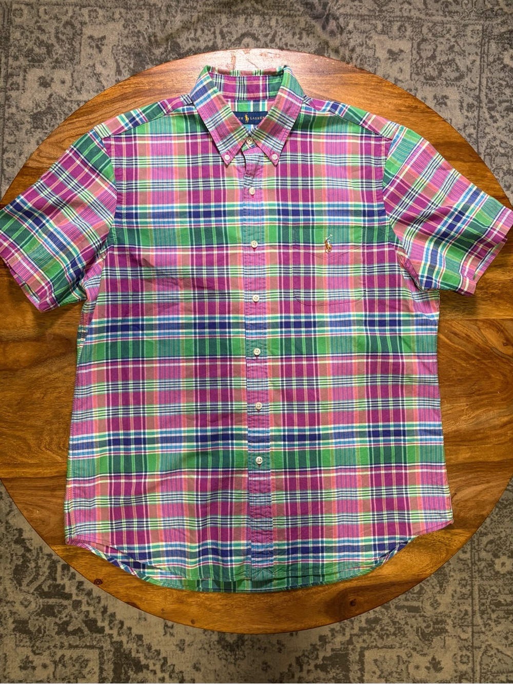 Ralph Lauren Pink & Green Plaid Short-Sleeve Button-Down Shirt